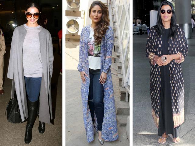 Deepika Padukone, Kareena Kapoor and Mugdha Godse in long jackets. (Photos: Yogen Shah) Deepika Padukone, Kareena Kapoor and Mugdha Godse in long jackets. (Photos: Yogen Shah)