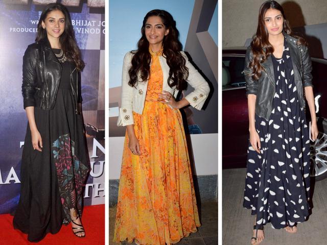 Aditi Rao Hydari, Sonam Kapoor and Athiya Shetty rock jackets over maxi dresses. (Photos: Yogen Shah) Aditi Rao Hydari, Sonam Kapoor and Athiya Shetty rock jackets over maxi dresses. (Photos: Yogen Shah)