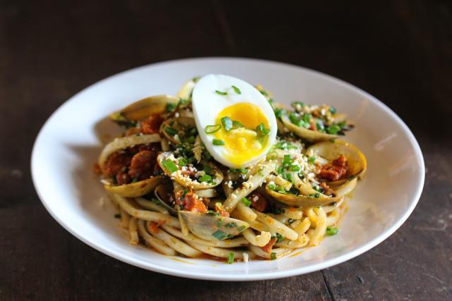 Udon, house cured chorizo and clams (Photo: Kunal Chandra)