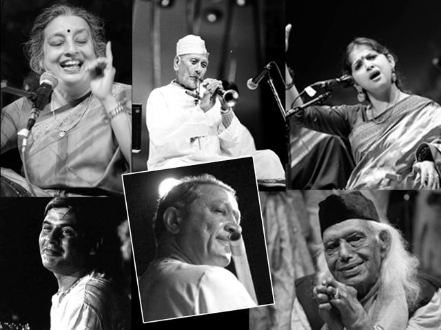 The many moods and expressions of legendary Indian musicians such as Gangubai Hangal, Ustad Bismillah Khan and many more come alive in black and white photographs by artist Shobha Deepak Singh. Musicians (clockwise from top left) Ashwini Bhide, Ustad Bismillah Khan, Kaushiki Chakravarti, Abdul Rashid Khan, Hariprasad Chaurasia and Biswajit Roy Chowdhury as captured by Shobha Deepak Singh. (Shobha Deepak SIngh) The many moods and expressions of legendary Indian musicians such as Gangubai Hangal, Ustad Bismillah Khan and many more come alive in black and white photographs by artist Shobha Deepak Singh. Musicians (clockwise from top left) Ashwini Bhide, Ustad Bismillah Khan, Kaushiki Chakravarti, Abdul Rashid Khan, Hariprasad Chaurasia and Biswajit Roy Chowdhury as captured by Shobha Deepak Singh. (Shobha Deepak SIngh)