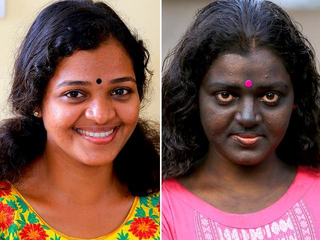 P S Jaya, left and right, the two avatars of the artist. (HT photo) P S Jaya, left and right, the two avatars of the artist. (HT photo)