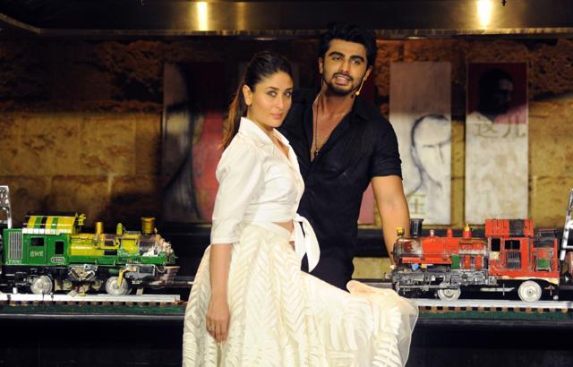 Kareena Kapoor poses with actor Arjun Kapoor during the promotion of the Hindi film Ki &amp; Ka at a lunch held to mark Women’s Day in Mumbai. (AFP)