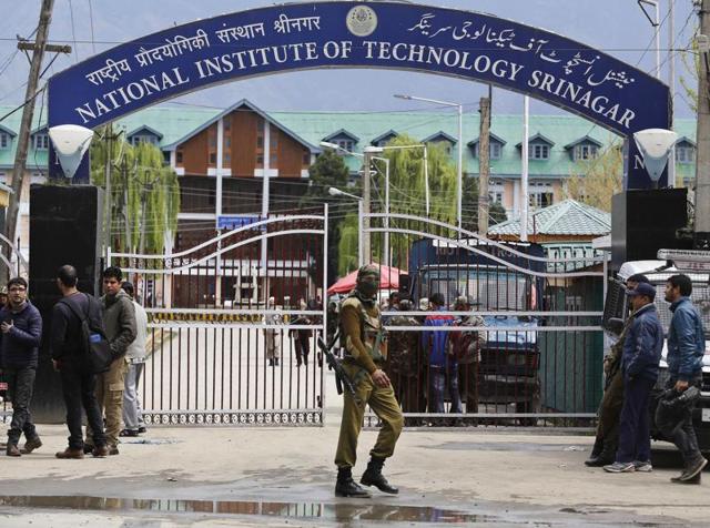 Indian security personnel guards the entrance to the National Institute of Technology (NIT), Srinagar. (AP) Indian security personnel guards the entrance to the National Institute of Technology (NIT), Srinagar. (AP)