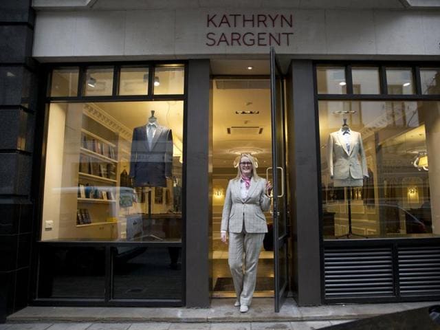 Kathryn Sargent made history on Wednesday by becoming the first female master tailor to open her own store on central London’s Savile Row — the epicentre of traditional British bespoke tailoring. The tailoring house, which is number 37 Savile Row, opened to the public on Wednesday. (AP) Kathryn Sargent made history on Wednesday by becoming the first female master tailor to open her own store on central London’s Savile Row — the epicentre of traditional British bespoke tailoring. The tailoring house, which is number 37 Savile Row, opened to the public on Wednesday. (AP)