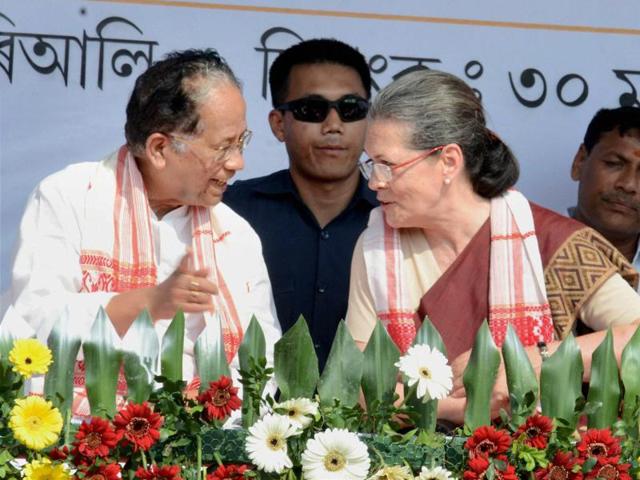Congress president Sonia Gandhi and chief minister Tarun Gogoi at a public meeting in Assam. (PTI) Congress president Sonia Gandhi and chief minister Tarun Gogoi at a public meeting in Assam. (PTI)