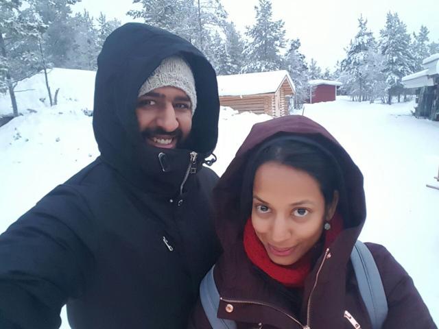 Aashish and Shanti Sivaram Maini braved the extreme weather in Finland to catch the Northern Lights (below). Aashish and Shanti Sivaram Maini braved the extreme weather in Finland to catch the Northern Lights (below).