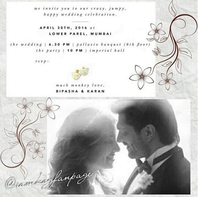 Bipasha Basu and Karan Singh Grover’s wedding invitation card.