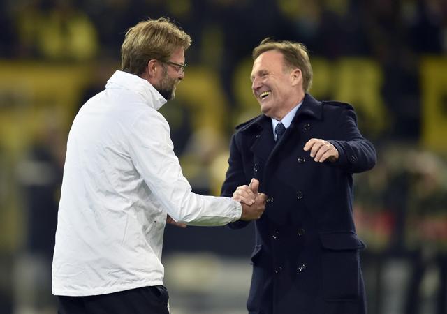 Klopp received a warm welcome from Dortmund CEO Hans-Joachim Watzke. (AP) Klopp received a warm welcome from Dortmund CEO Hans-Joachim Watzke. (AP)