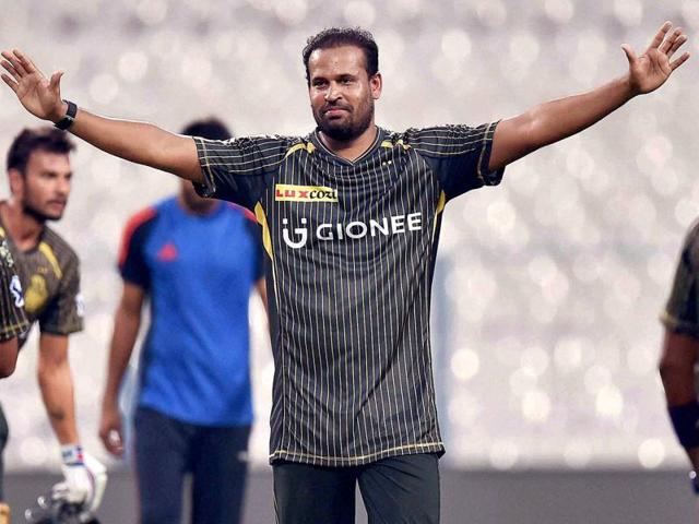 Kolkata Knight Riders’ Yusuf Pathan enjoys a lighter moment during practice. (PTI) Kolkata Knight Riders’ Yusuf Pathan enjoys a lighter moment during practice. (PTI)