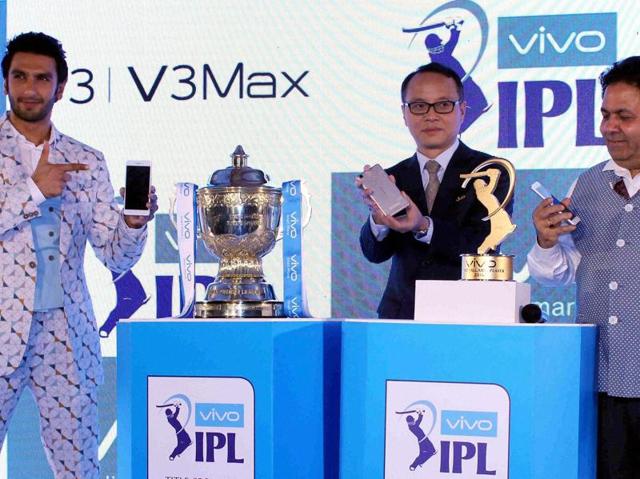 Actor Ranveer Singh, Alex Feng, CEO of VIVO India, and IPL Chairman Rajiv Shukla pose with newly launched VIVO smart phones and the IPL trophy in Mumbai on April 5, 2016. (PTI) Actor Ranveer Singh, Alex Feng, CEO of VIVO India, and IPL Chairman Rajiv Shukla pose with newly launched VIVO smart phones and the IPL trophy in Mumbai on April 5, 2016. (PTI)