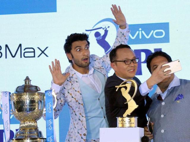 Alex Feng, Ranveer Singh and Rajiv Shukla take a selfie. (PTI) Alex Feng, Ranveer Singh and Rajiv Shukla take a selfie. (PTI)