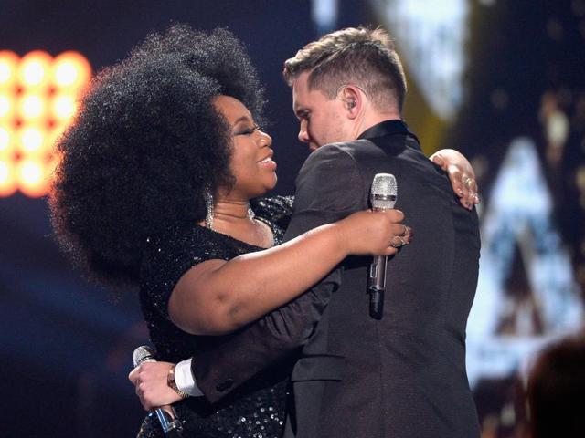 The final hug: Trent and La'Porsha embrace onstage during the performance. (AFP) 