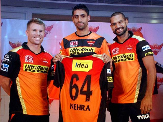 David Warner, Ashish Nehra and Shikhar Dhawan pose for a picture. (PTI) David Warner, Ashish Nehra and Shikhar Dhawan pose for a picture. (PTI)