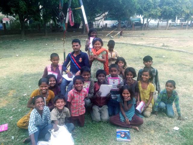 The two-hour class each day has resulted in the children being able to write their names. (HT Photo) The two-hour class each day has resulted in the children being able to write their names. (HT Photo)