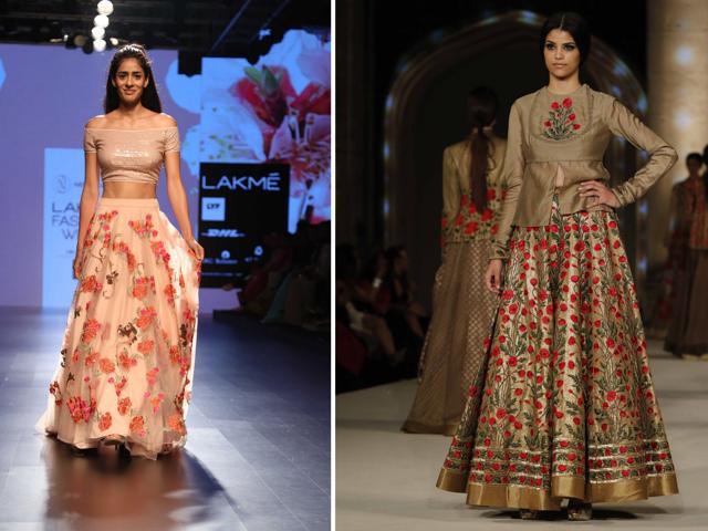 Floral lehengas ruled designers Neeta Lulla and Rohit Bal’s collections. (Photos: Yogen Shah)