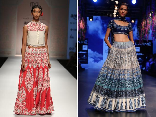 Light lehengas by designers Niki Mahajan and Anita Dongre. (Photos: Raajessh Kashyap, Yogen Shah)