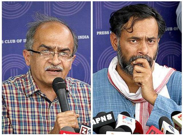 Swaraj Abhiyan, a group formed by Yadav and Bhushan after their expulsion from the Aam Aadmi Party (AAP) last year, completes a year on April 14. (HT Photo) Swaraj Abhiyan, a group formed by Yadav and Bhushan after their expulsion from the Aam Aadmi Party (AAP) last year, completes a year on April 14. (HT Photo)