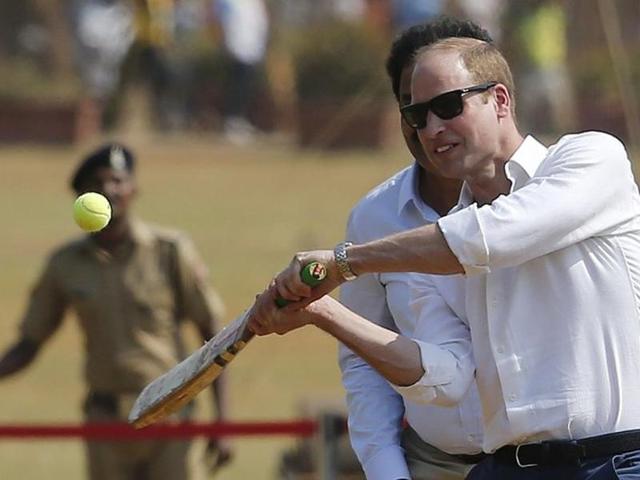 Britain's Prince William plays cricket with children at a ground in Mumbai. (REUTERS) Britain's Prince William plays cricket with children at a ground in Mumbai. (REUTERS)