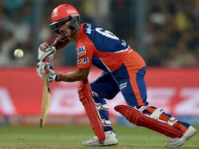 Delhi Daredevils batsman Pawan Negi plays a shot against KKR (PTI Photo)