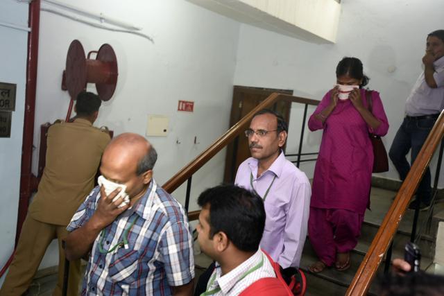 While no casualties were reported, the damage caused due to the fire is yet to be ascertained. (Sonu Mehta/HT Photo ) While no casualties were reported, the damage caused due to the fire is yet to be ascertained. (Sonu Mehta/HT Photo )