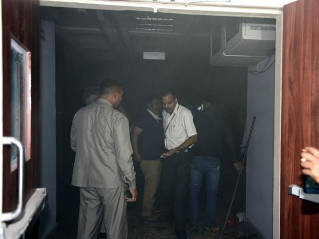 Prima facie, the minor fire that broke out on the second floor of the Parliament Annexe appeared to be caused by a short-circuit. (Sonu Mehta/HT Photo) Prima facie, the minor fire that broke out on the second floor of the Parliament Annexe appeared to be caused by a short-circuit. (Sonu Mehta/HT Photo)
