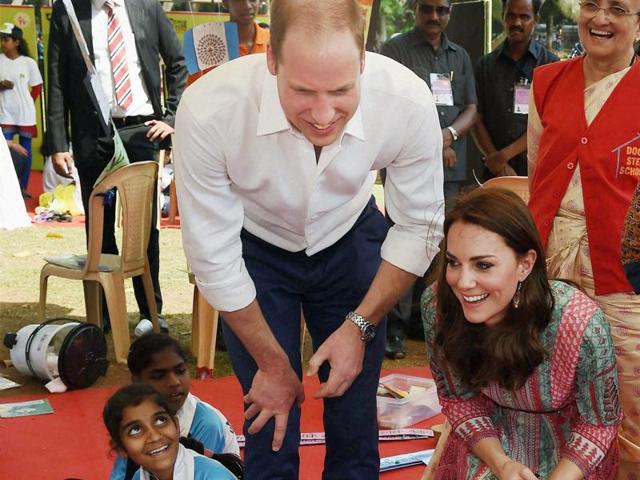 Prince William, Duke of Cambridge and Catherine, Duchess of Cambridge during a charity program at Oval Maidan in Mumbai on Sunday. (PTI Photo) Prince William, Duke of Cambridge and Catherine, Duchess of Cambridge during a charity program at Oval Maidan in Mumbai on Sunday. (PTI Photo)