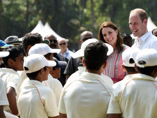 Prince William, Duke of Cambridge and Catherine, Duchess of Cambridge interact with children during a charity program at Oval Maidan in Mumbai on Sunday. (PTI Photo) Prince William, Duke of Cambridge and Catherine, Duchess of Cambridge interact with children during a charity program at Oval Maidan in Mumbai on Sunday. (PTI Photo)