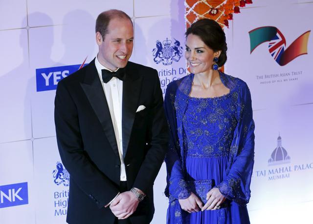 Britain's Prince William and his wife Catherine, Duchess of Cambridge, arrive for the Bollywood Inspired Charity Gala in Mumbai. (REUTERS)