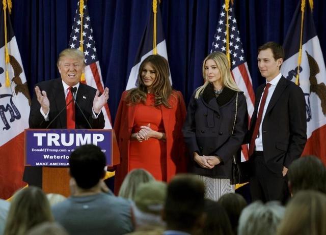Donald Trump speaks at a campaign rally on caucus day in Waterloo as (L-R) his wife Melania, daughter Ivanka and Ivanka's husband Jared Kushner listen. (Reuters file) Donald Trump speaks at a campaign rally on caucus day in Waterloo as (L-R) his wife Melania, daughter Ivanka and Ivanka's husband Jared Kushner listen. (Reuters file)