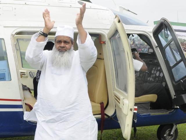 Badruddin Ajmal at Gossaingaon Telipara in Assam India to address an election rally on April 5, 2016. (Subhendu Ghosh /HT Photo) Badruddin Ajmal at Gossaingaon Telipara in Assam India to address an election rally on April 5, 2016. (Subhendu Ghosh /HT Photo)