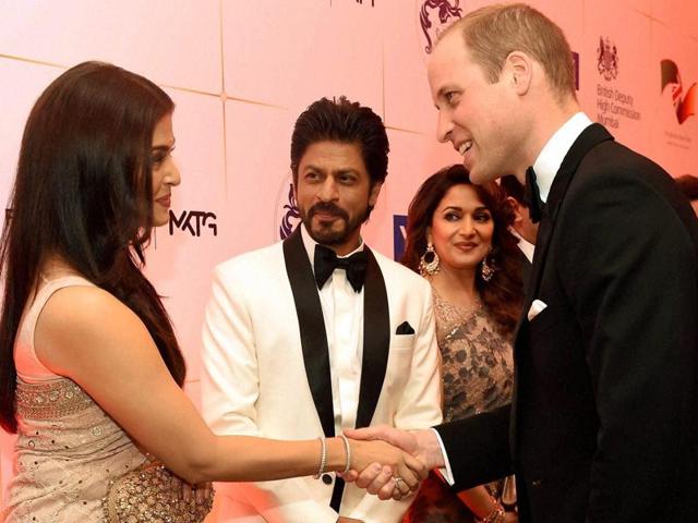 Bollywood stars Shah Rukh Khan, Parineeti Chopra and Aishwarya Rai Bachchan, among others, were present at a reception for Prince William and wife Kate Middleton on Sunday.