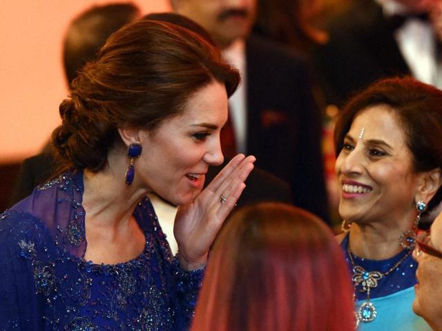 Catherine, Duchess of Cambridge with Shobha De during the Bollywood themed dinner at Taj Mahal Palace Hotel in Mumbai on Sunday. (PTI) Catherine, Duchess of Cambridge with Shobha De during the Bollywood themed dinner at Taj Mahal Palace Hotel in Mumbai on Sunday. (PTI)