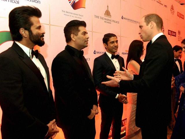 Prince William, Duke of Cambridge and Catherine, Duchess of Cambridge with actors Anil Kapoor, Karan Johar and Farhan Akhtar. (PTI) Prince William, Duke of Cambridge and Catherine, Duchess of Cambridge with actors Anil Kapoor, Karan Johar and Farhan Akhtar. (PTI)