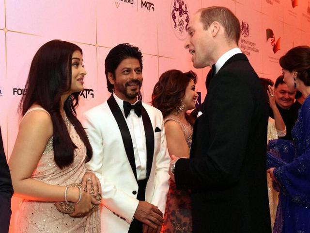 Prince William, Duke of Cambridge and Catherine, Duchess of Cambridge meets actors Aishwarya Rai Bachchan and Shah Rukh Khan. (PTI) Prince William, Duke of Cambridge and Catherine, Duchess of Cambridge meets actors Aishwarya Rai Bachchan and Shah Rukh Khan. (PTI)