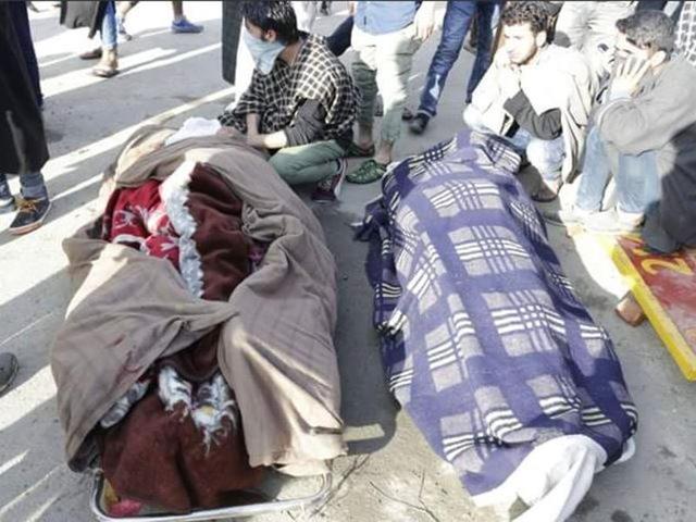 Bodies of the two youth killed in army firing during protests in Kashmir’s Handwara.(Twitter/@kashmir_rise)