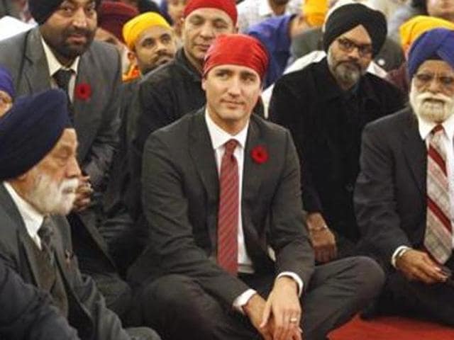 Canadian PM Justin Trudeau (centre) at the Gurdwara Sahib Ottawa Sikh Society in Ottawa, Canada. (Reuters) Canadian PM Justin Trudeau (centre) at the Gurdwara Sahib Ottawa Sikh Society in Ottawa, Canada. (Reuters)