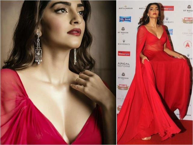 Sonam Kapoor looked so stunning in this gorgeous red gown at the Hello! Hall of Fame Awards 2016 in Mumbai on Monday. (Instagram, Agencies)