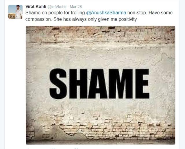Kohli uploaded this picture on Twitter and captioned it, “Shame on people for trolling @AnushkaSharma non-stop. Have some compassion. She has always only given me positivity.” (Photo: Twitter)