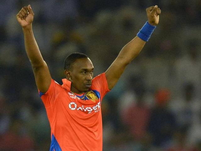 Gujarat Lions’ Dwayne Bravo, who has been on a high since winning the World T20, took 4 for 22 to complete his 300 wickets in T20.(AFP Photo) Gujarat Lions’ Dwayne Bravo, who has been on a high since winning the World T20, took 4 for 22 to complete his 300 wickets in T20.(AFP Photo)