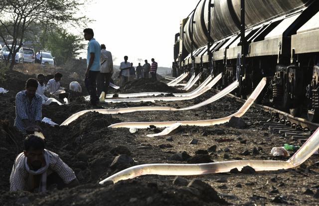 The water has been poured into a privately-owned well acquired by the government near the railway station. (Anshuman Poyrekar /HT Photo) The water has been poured into a privately-owned well acquired by the government near the railway station. (Anshuman Poyrekar /HT Photo)