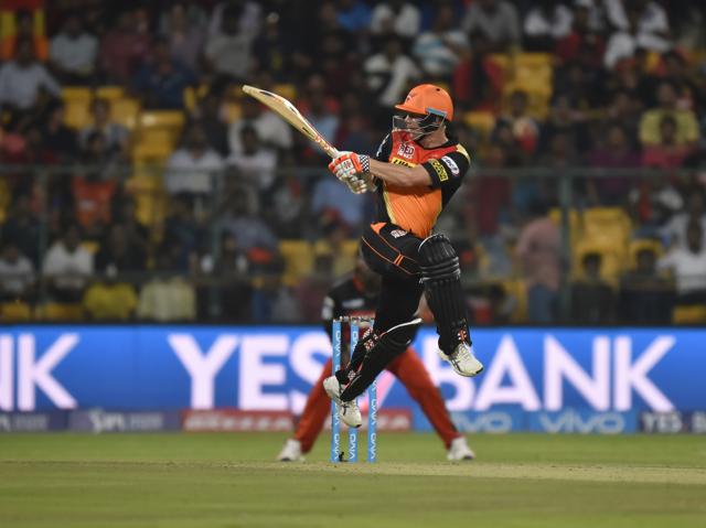 Bengaluru, India - April 12, 2016: David Warner in a action against Royal Challengers Bangalore during the iplt20 match at M. Chinnaswamy Stadium, in Bengaluru, India, on Tuesday, April 12, 2016. (Photo by Ravi Choudhary/ Hindustan Times) (Hindustan Times) Bengaluru, India - April 12, 2016: David Warner in a action against Royal Challengers Bangalore during the iplt20 match at M. Chinnaswamy Stadium, in Bengaluru, India, on Tuesday, April 12, 2016. (Photo by Ravi Choudhary/ Hindustan Times) (Hindustan Times)