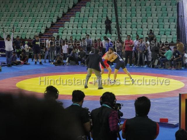 Here, Salman is filming a match at New Delhi’s Thyagaraj Stadium. (Waseem Gashroo/ Hindustan Times) 