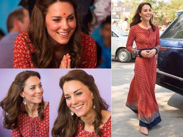 Outfit 6: Patterned maxi dresses almost become a theme of this tour, and the Duchess added a new brand to her tour wardrobe in the form of British company Glamorous. She wore this on a charity visit to Delhi street children on April 12. (Instagram and Twitter) 