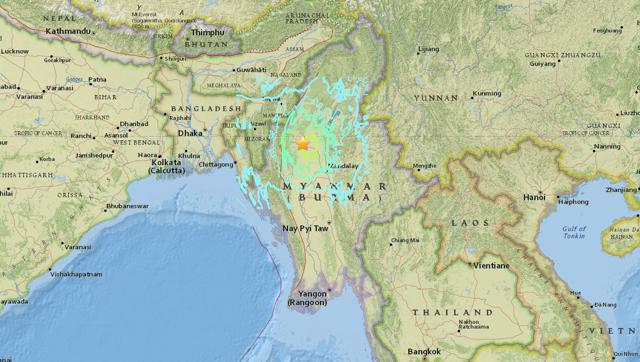 The earthquake struck near Myanmar sent tremors across north and east India. (USGS) The earthquake struck near Myanmar sent tremors across north and east India. (USGS)