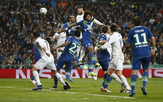 Sergio Ramos’ header nearly found the net but the ball hit the post. (Reuters Photo)