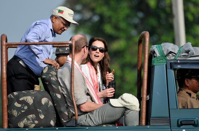 “The couple also watched swamp deer and buffalo, and the princess got excited when she spotted a baby rhino with its mother among a group of rhinos,” said a guard, adding that Kate clicked photographs during the entire safari. (AFP Photo) “The couple also watched swamp deer and buffalo, and the princess got excited when she spotted a baby rhino with its mother among a group of rhinos,” said a guard, adding that Kate clicked photographs during the entire safari. (AFP Photo)