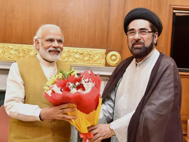 Prime Minister Narendra Modi in a meeting with Shia Cleric Maulana Kalbe Jawwad and other members of a delegation in New Delhi on Wednesday. (PTI Photo) Prime Minister Narendra Modi in a meeting with Shia Cleric Maulana Kalbe Jawwad and other members of a delegation in New Delhi on Wednesday. (PTI Photo)