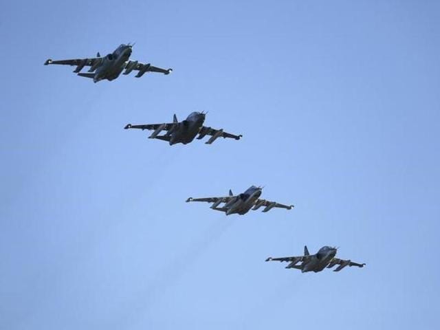File photo of Russian Sukhoi Su-25 fighter jets returning from Syria.(Reuters)