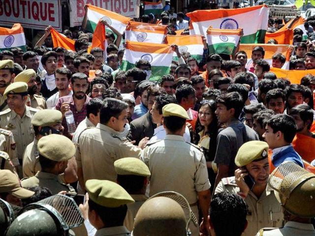 Students take out a rally to demand the relocation of the National Institute of Technology-Srinagar, in Jammu on Tuesday. (PTI photo) Students take out a rally to demand the relocation of the National Institute of Technology-Srinagar, in Jammu on Tuesday. (PTI photo)