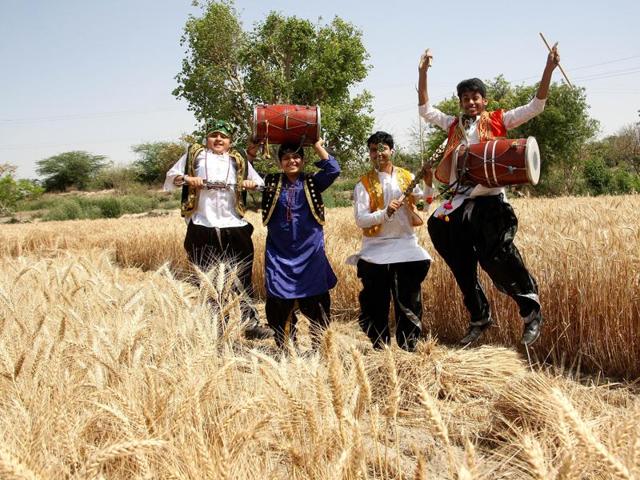 Students dancing and playing instruments in the fields of Rohtak. (Manoj Dhaka/HT)